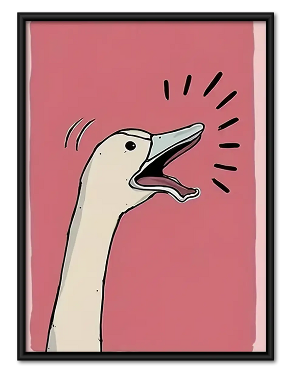 Surprised White Goose on Pink Wall Art