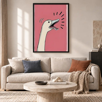 Surprised White Goose on Pink Wall Art 2