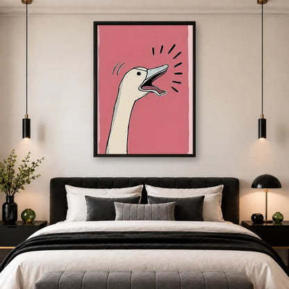 Surprised White Goose on Pink Wall Art 4