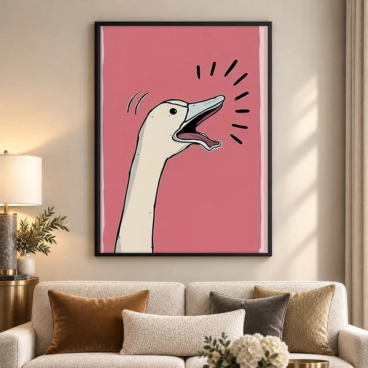 Surprised White Goose on Pink Wall Art 5