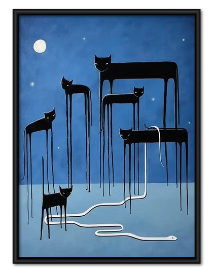 Surreal Black Cat City Lines Wall Art