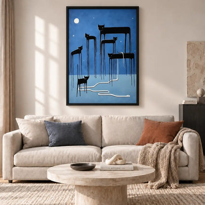 Surreal Black Cat City Lines Wall Art 2