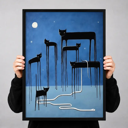 Surreal Black Cat City Lines Wall Art 3