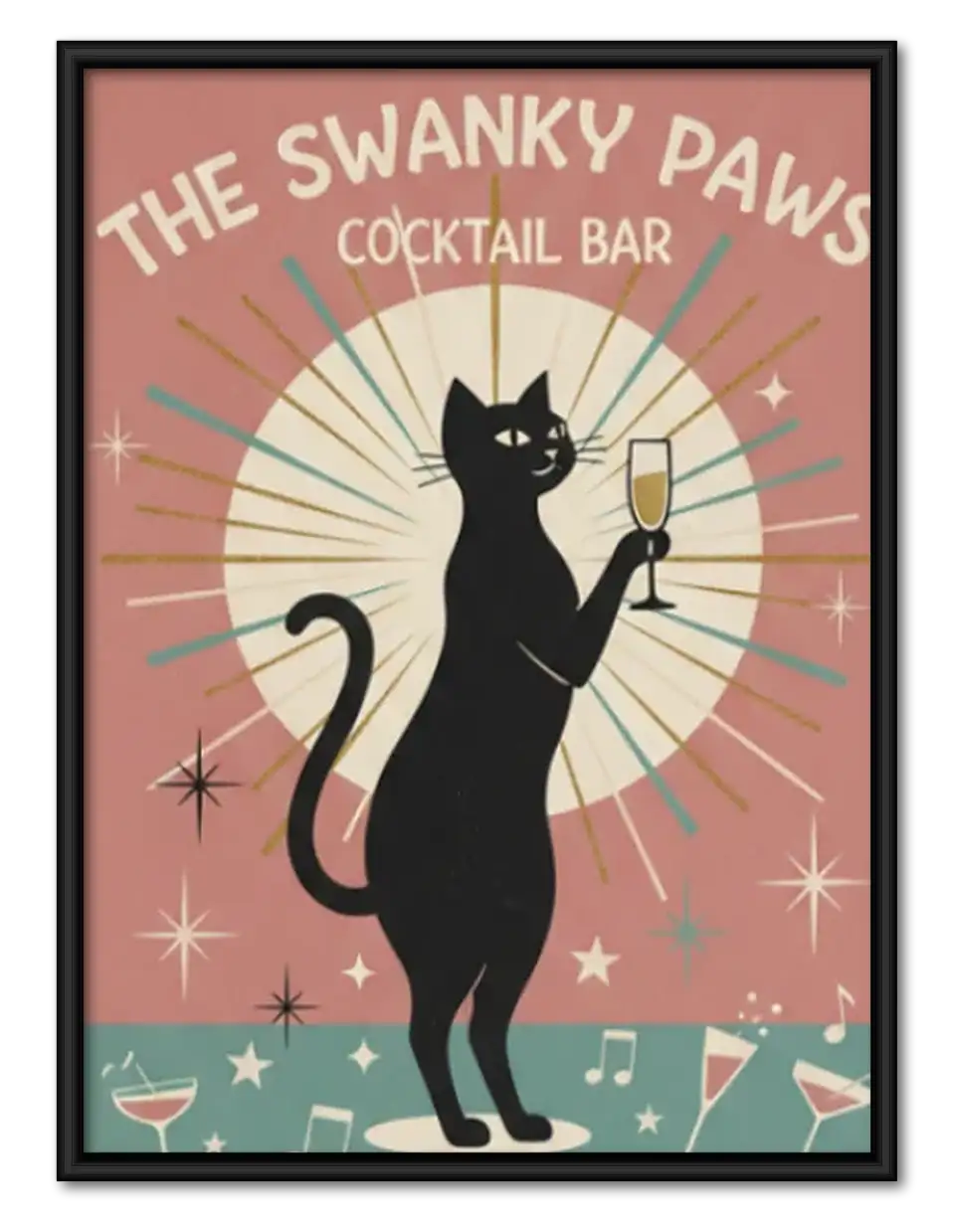 Swanky Paws Cocktail Bar Cat Wall Art 1