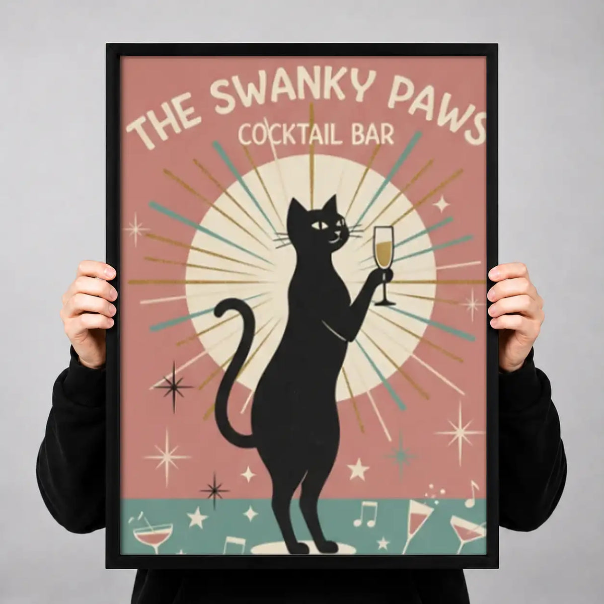 Swanky Paws Cocktail Bar Cat Wall Art 3