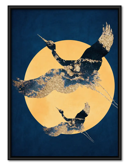 Synchronized Swimmers beneath Golden Moon Wall Art