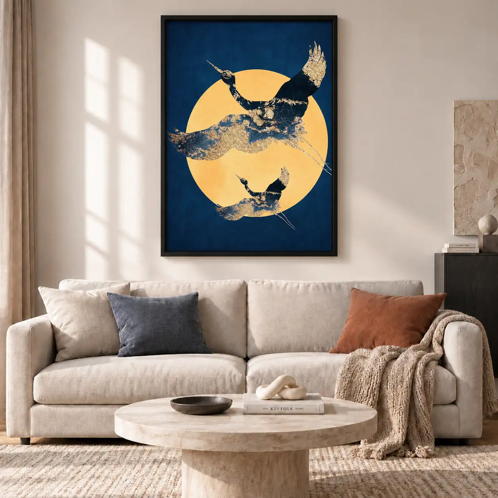 Synchronized Swimmers beneath Golden Moon Wall Art 2