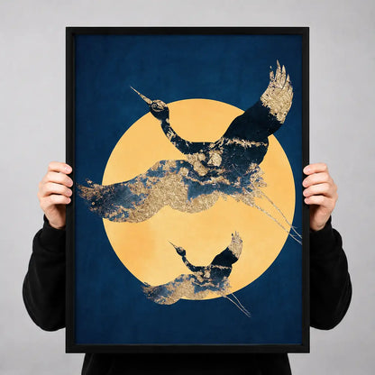 Synchronized Swimmers beneath Golden Moon Wall Art 3