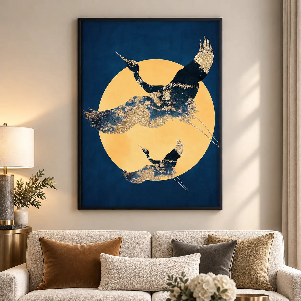 Synchronized Swimmers beneath Golden Moon Wall Art 5