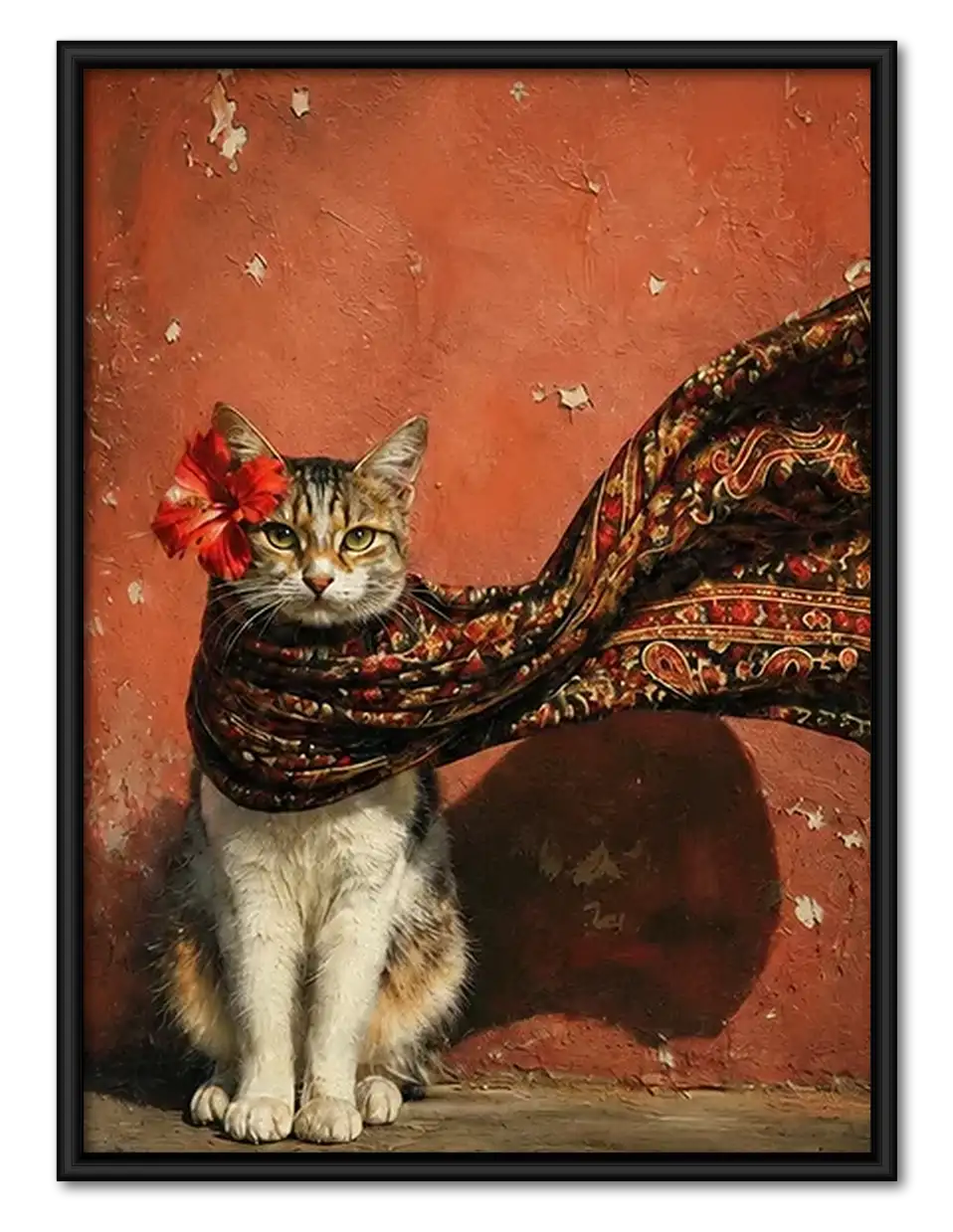Tabby Cat Wearing Red Scarf Wall Art 1