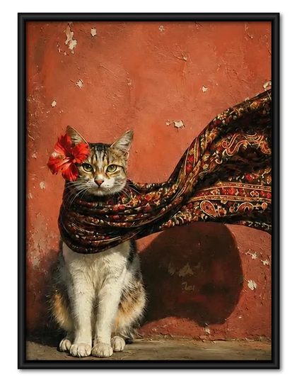 Tabby Cat Wearing Red Scarf Wall Art