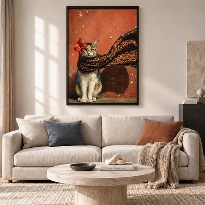 Tabby Cat Wearing Red Scarf Wall Art 2