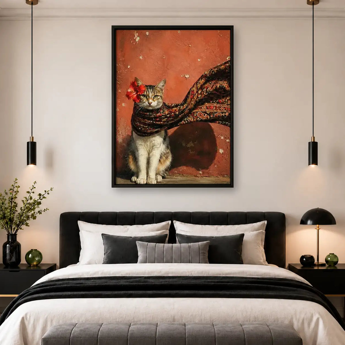 Tabby Cat Wearing Red Scarf Wall Art 4