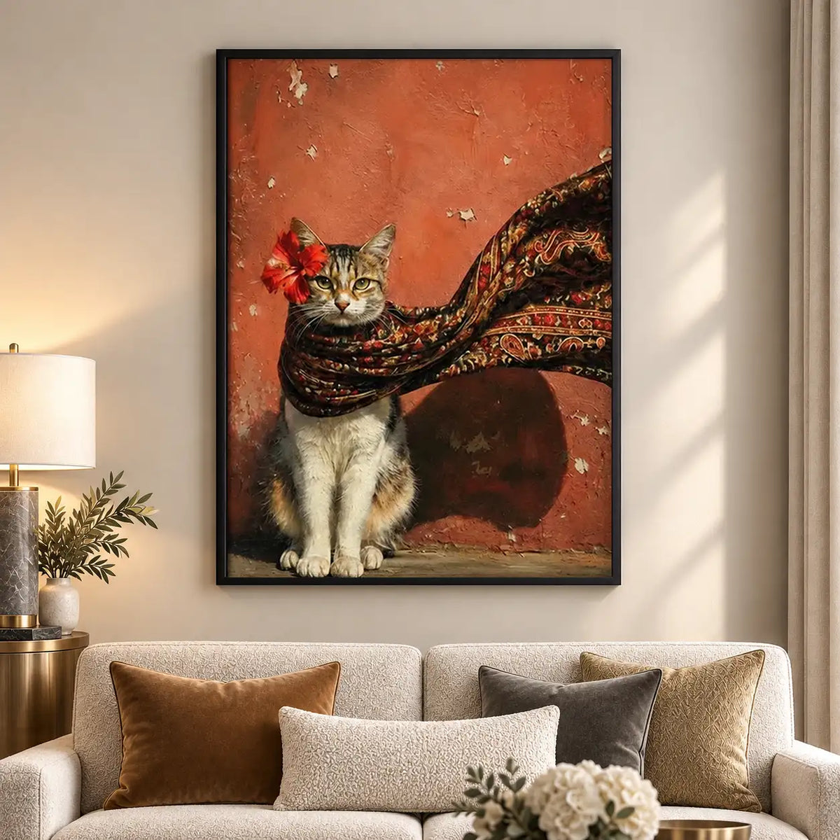 Tabby Cat Wearing Red Scarf Wall Art 5