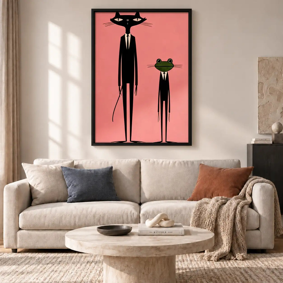 Tall Black Cat and Green Frog Wall Art 2