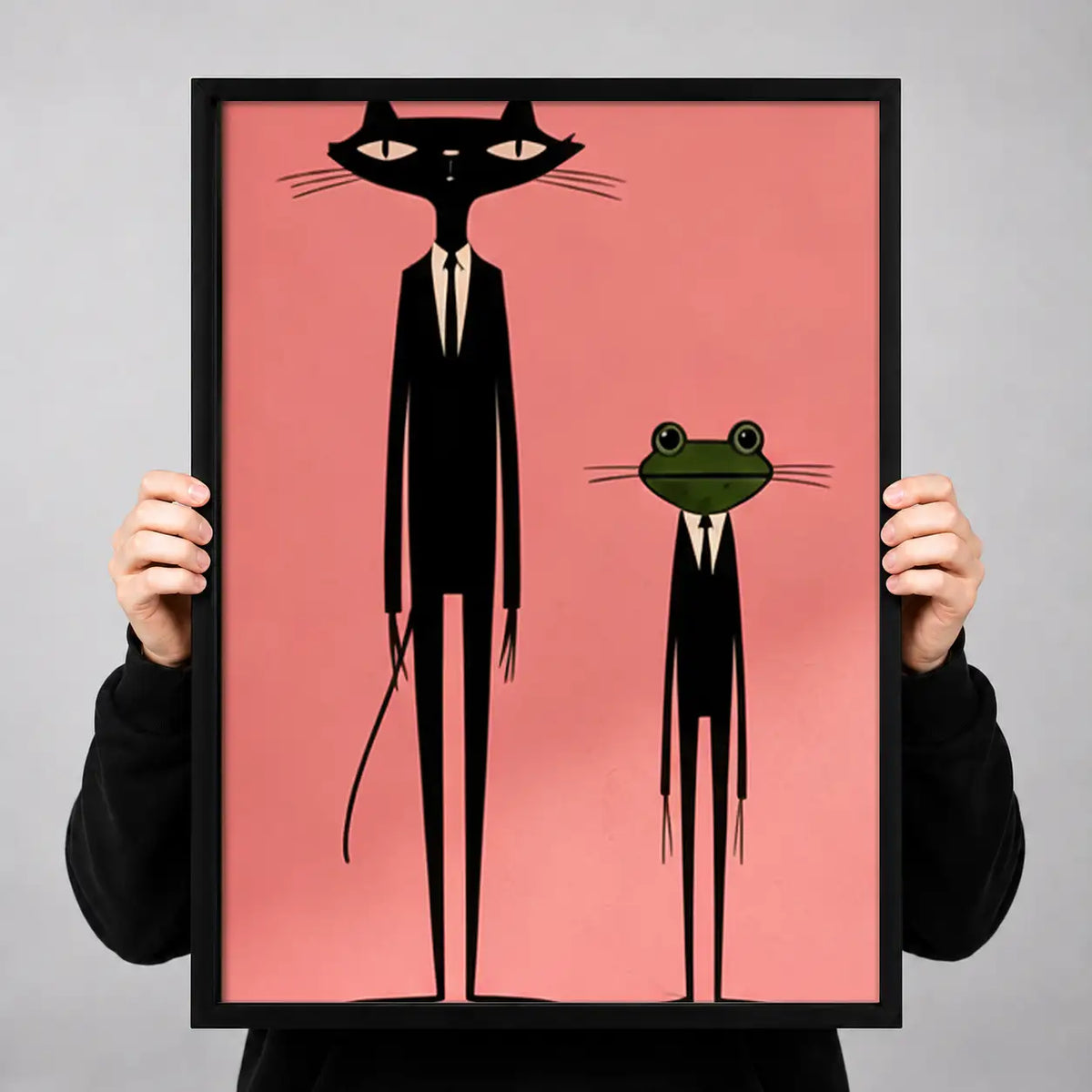 Tall Black Cat and Green Frog Wall Art 3