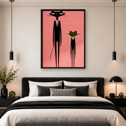 Tall Black Cat and Green Frog Wall Art 4