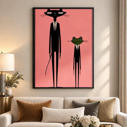 Tall Black Cat and Green Frog Wall Art 5