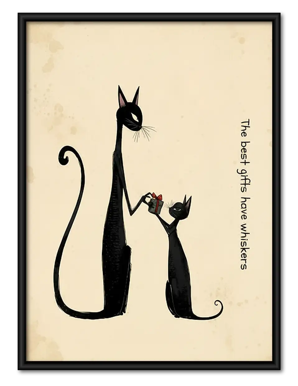 Tall Black Cat and Tiny Kitten Wall Art 1
