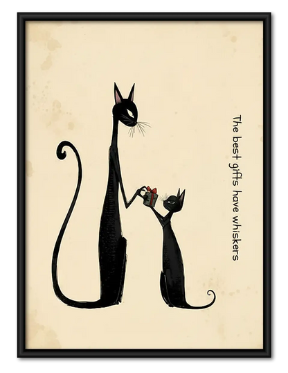 Tall Black Cat and Tiny Kitten Wall Art 1