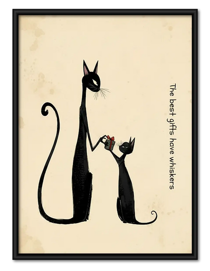 Tall Black Cat and Tiny Kitten Wall Art