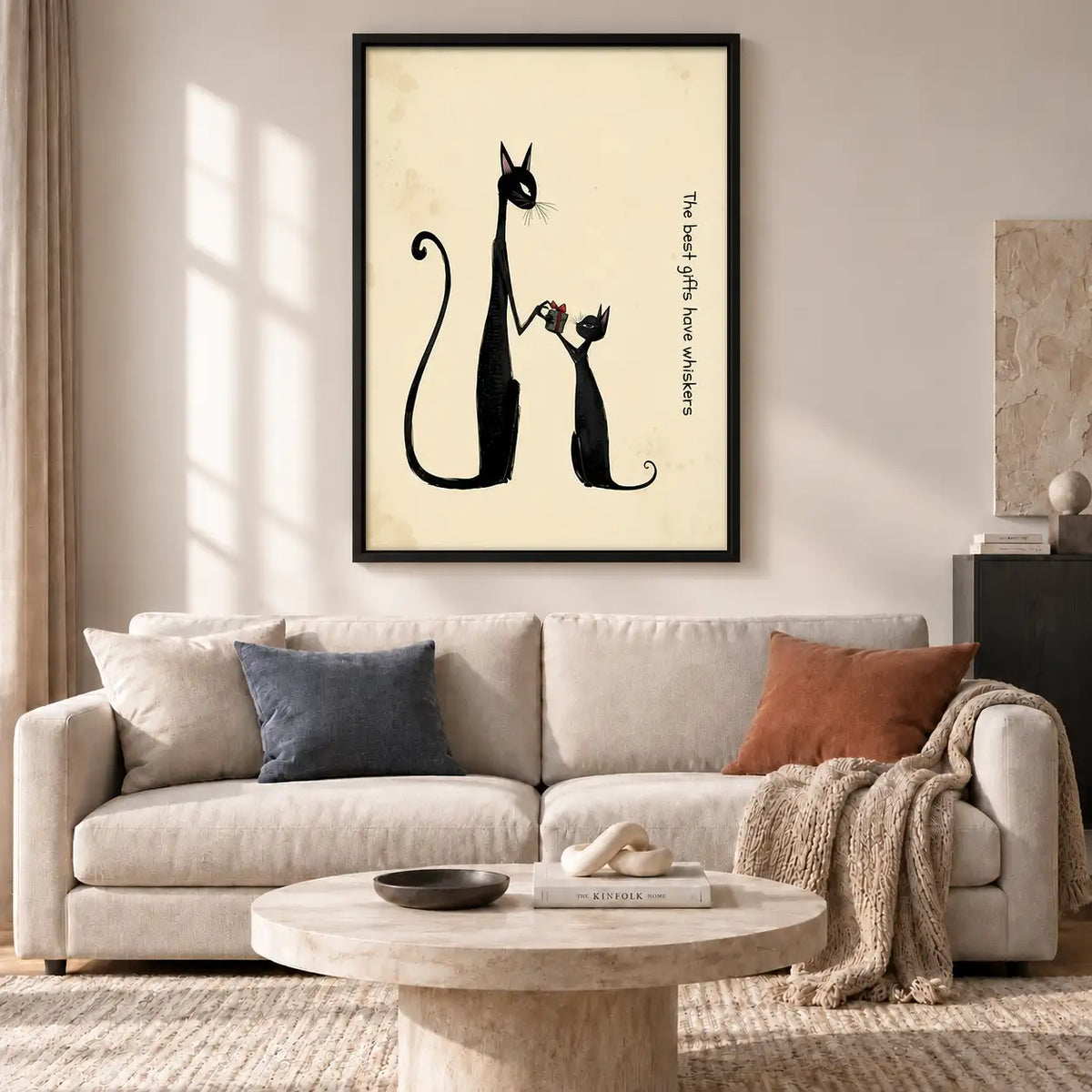 Tall Black Cat and Tiny Kitten Wall Art 2