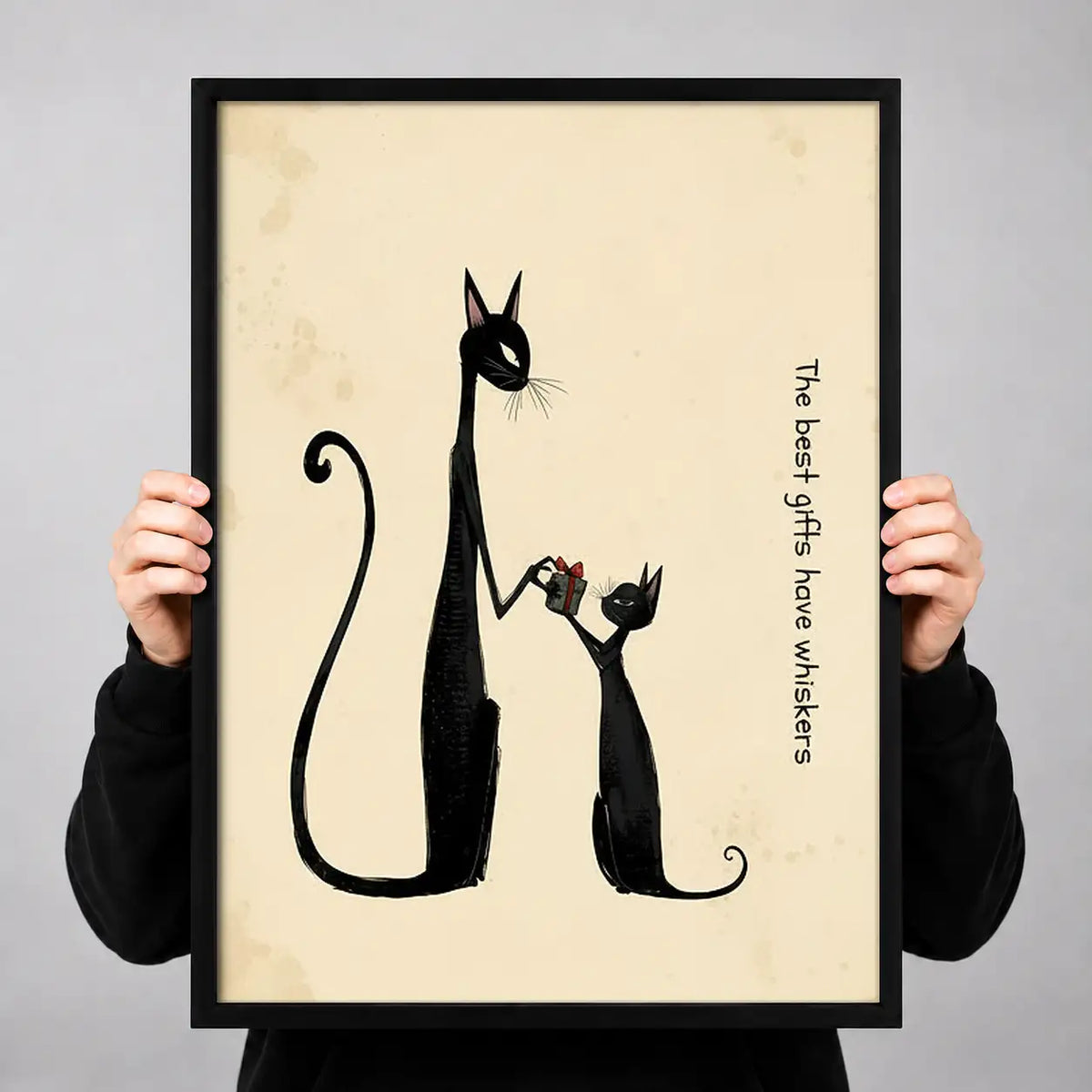 Tall Black Cat and Tiny Kitten Wall Art 3