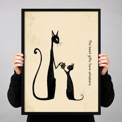 Tall Black Cat and Tiny Kitten Wall Art 3
