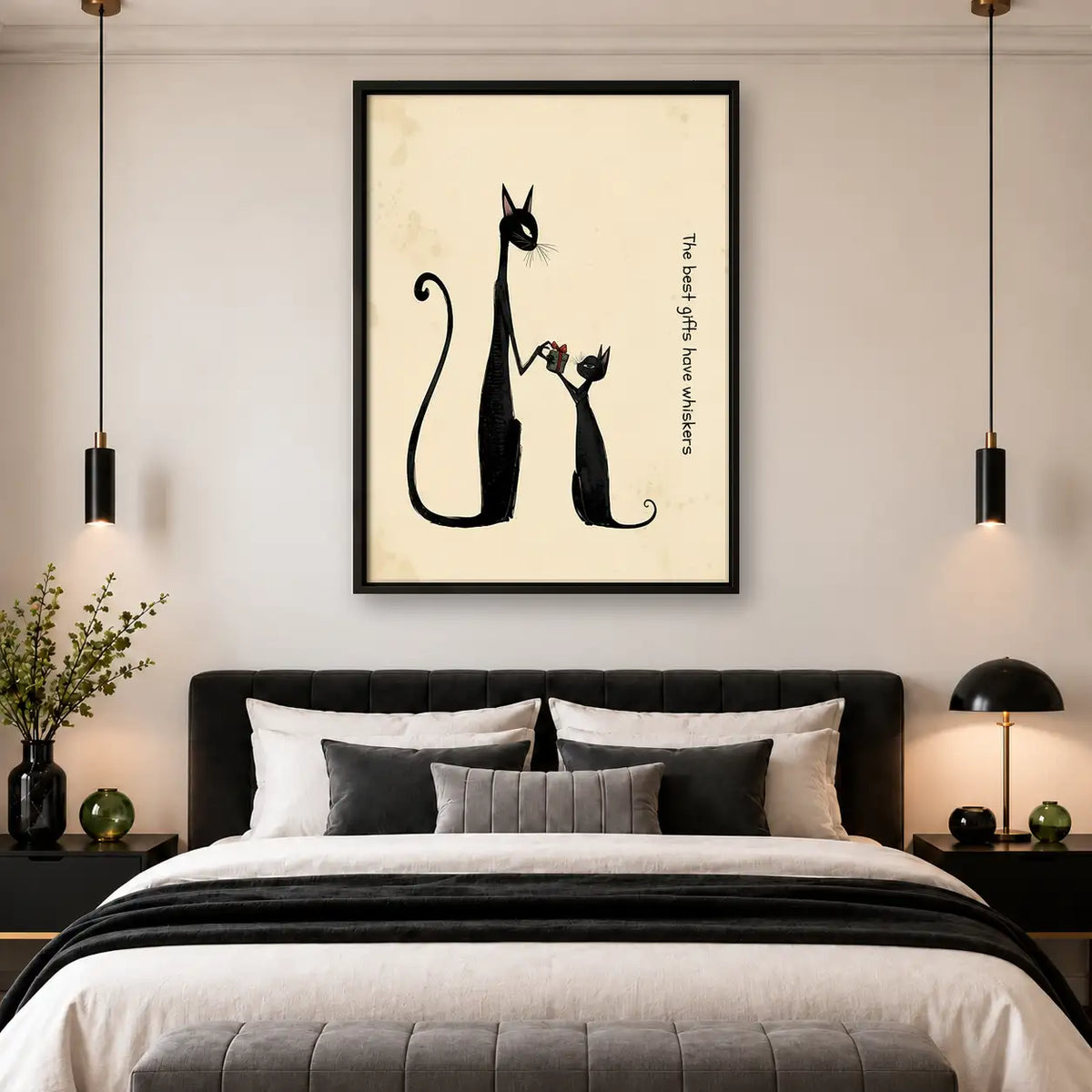 Tall Black Cat and Tiny Kitten Wall Art 4