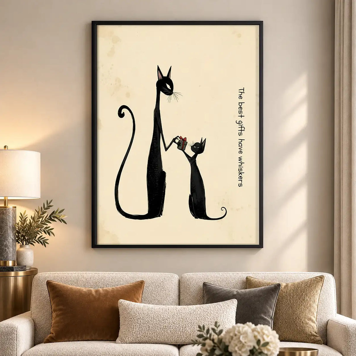 Tall Black Cat and Tiny Kitten Wall Art 5