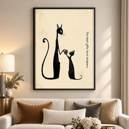 Tall Black Cat and Tiny Kitten Wall Art 5