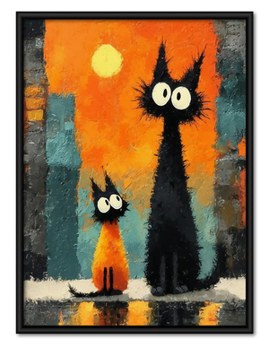 Tall Black Cat Family at Sunset Wall Art