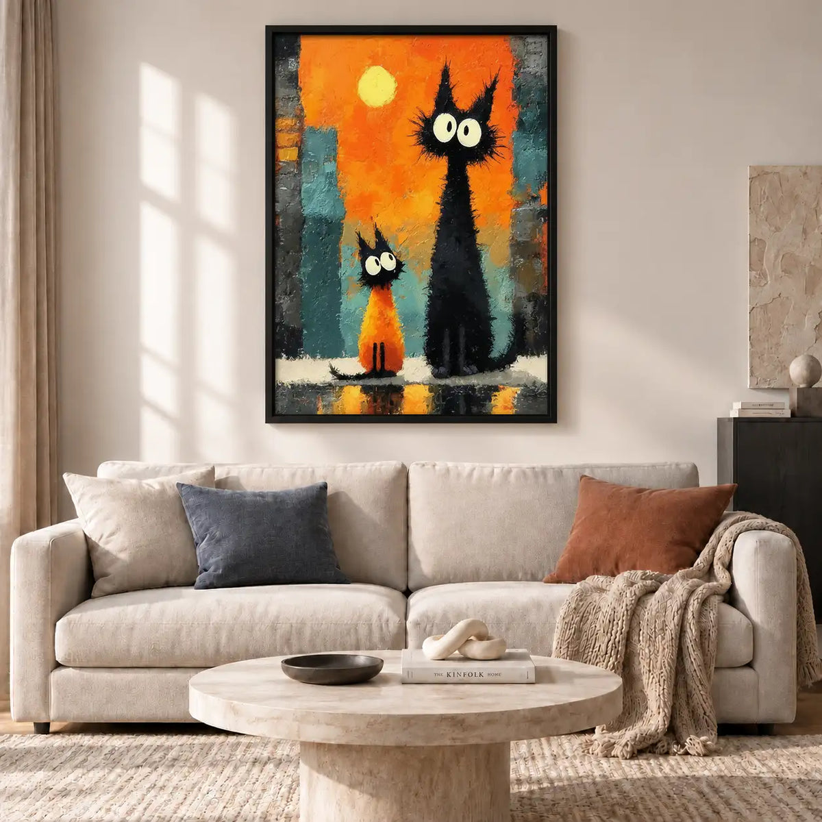 Tall Black Cat Family at Sunset Wall Art 2