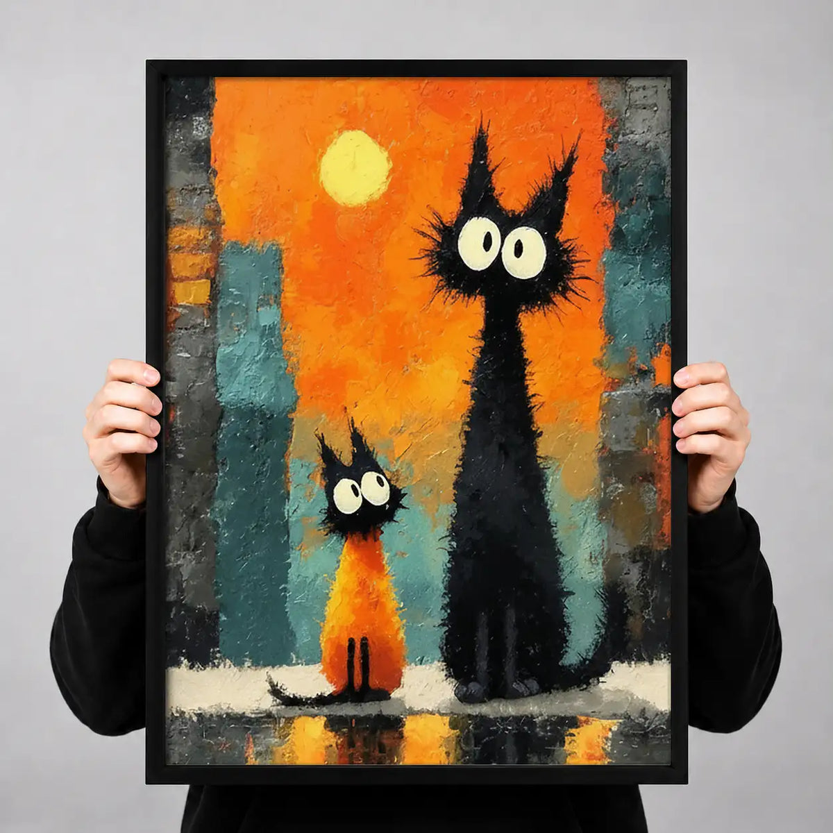 Tall Black Cat Family at Sunset Wall Art 3