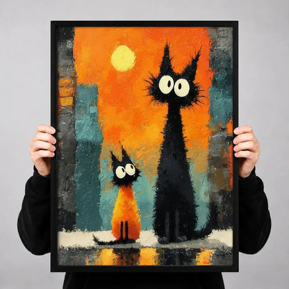 Tall Black Cat Family at Sunset Wall Art 3