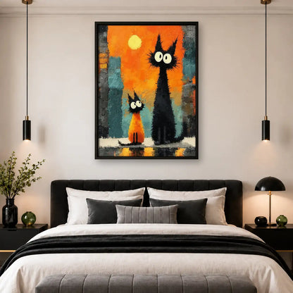 Tall Black Cat Family at Sunset Wall Art 4