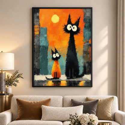 Tall Black Cat Family at Sunset Wall Art 5