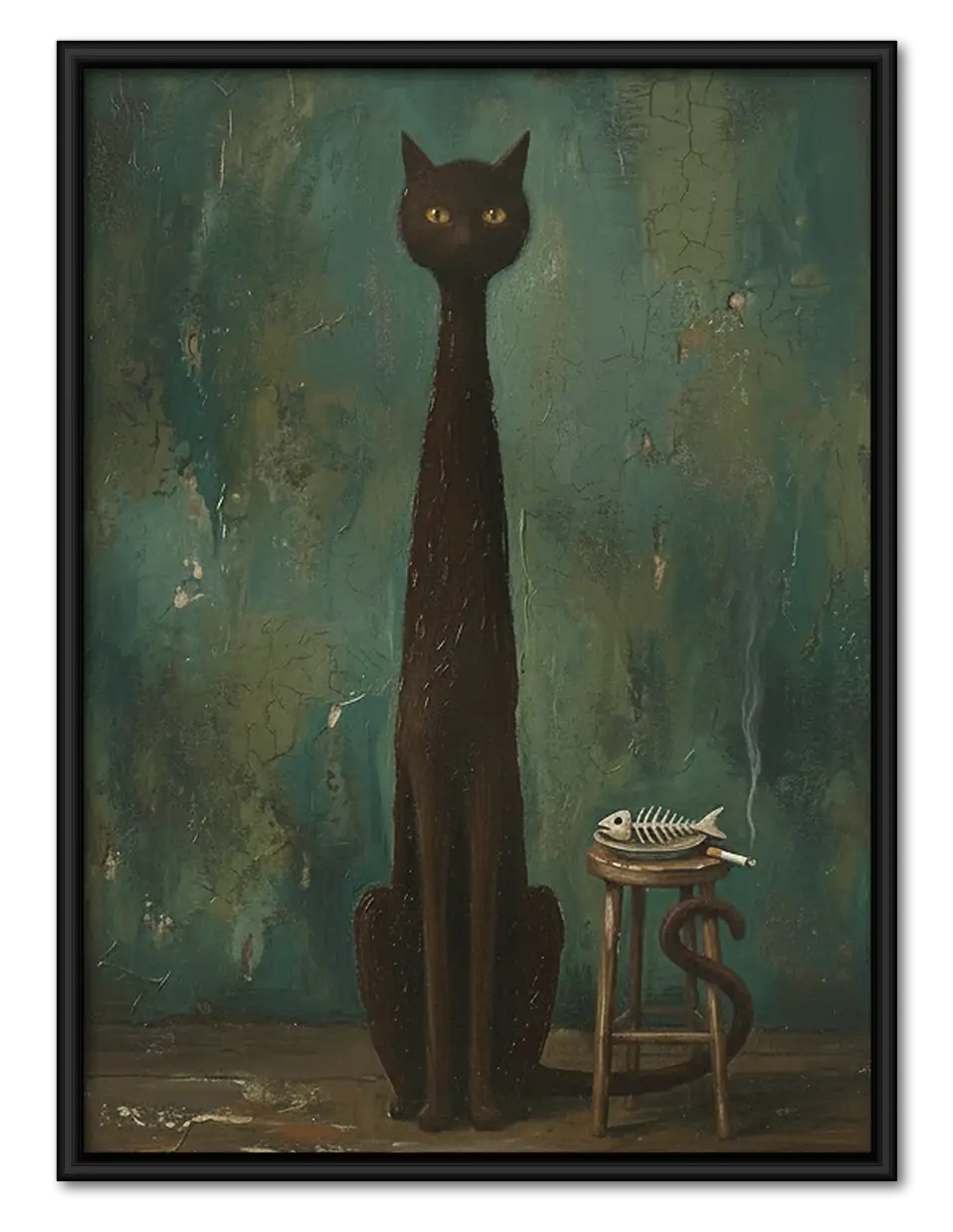 Tall Black Cat in Moody Interior Wall Art 1