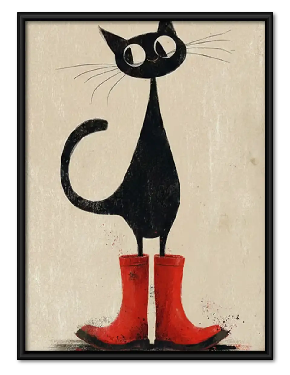 Tall Black Cat in Red Boots Wall Art 1
