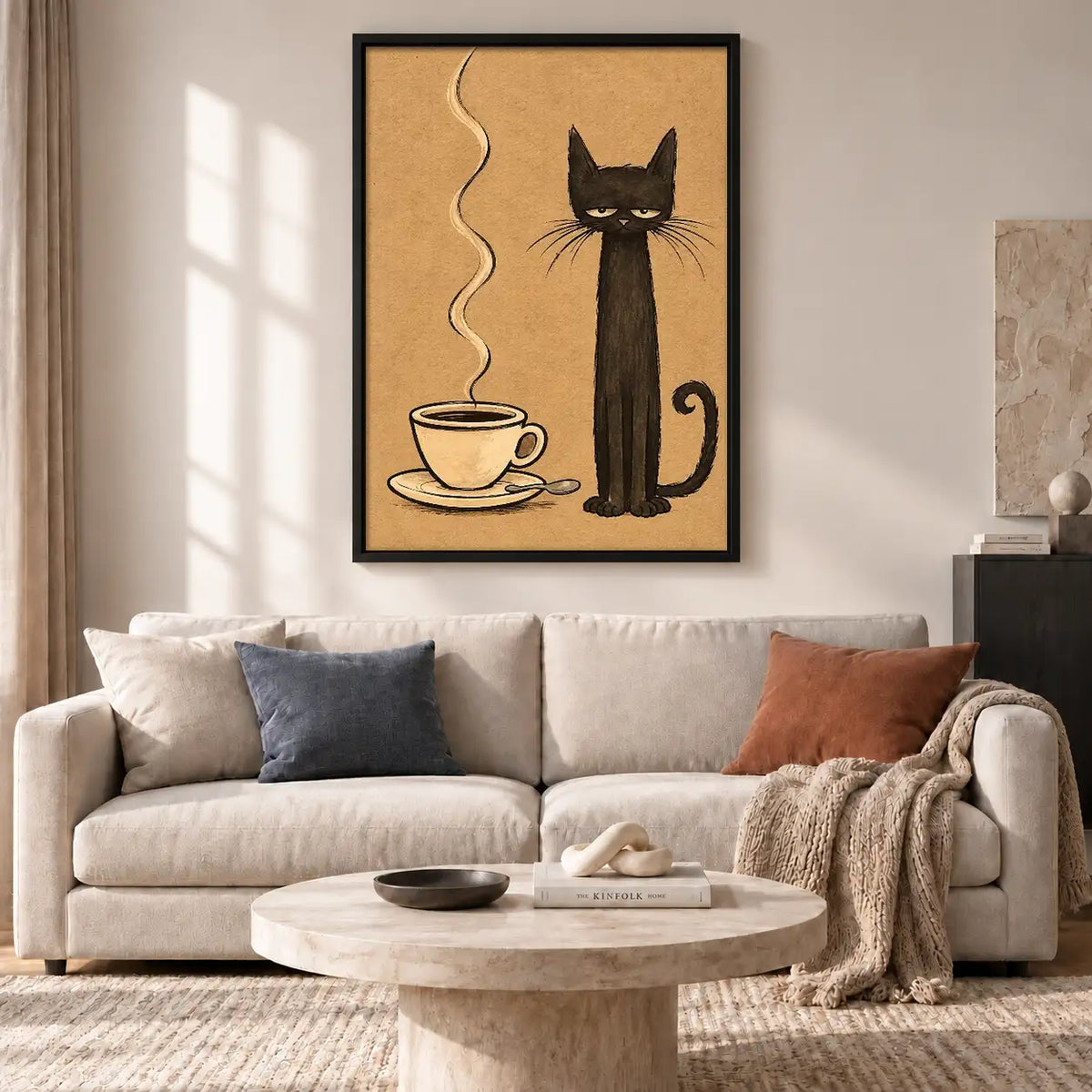 Tall Black Cat with Coffee Wall Art 2