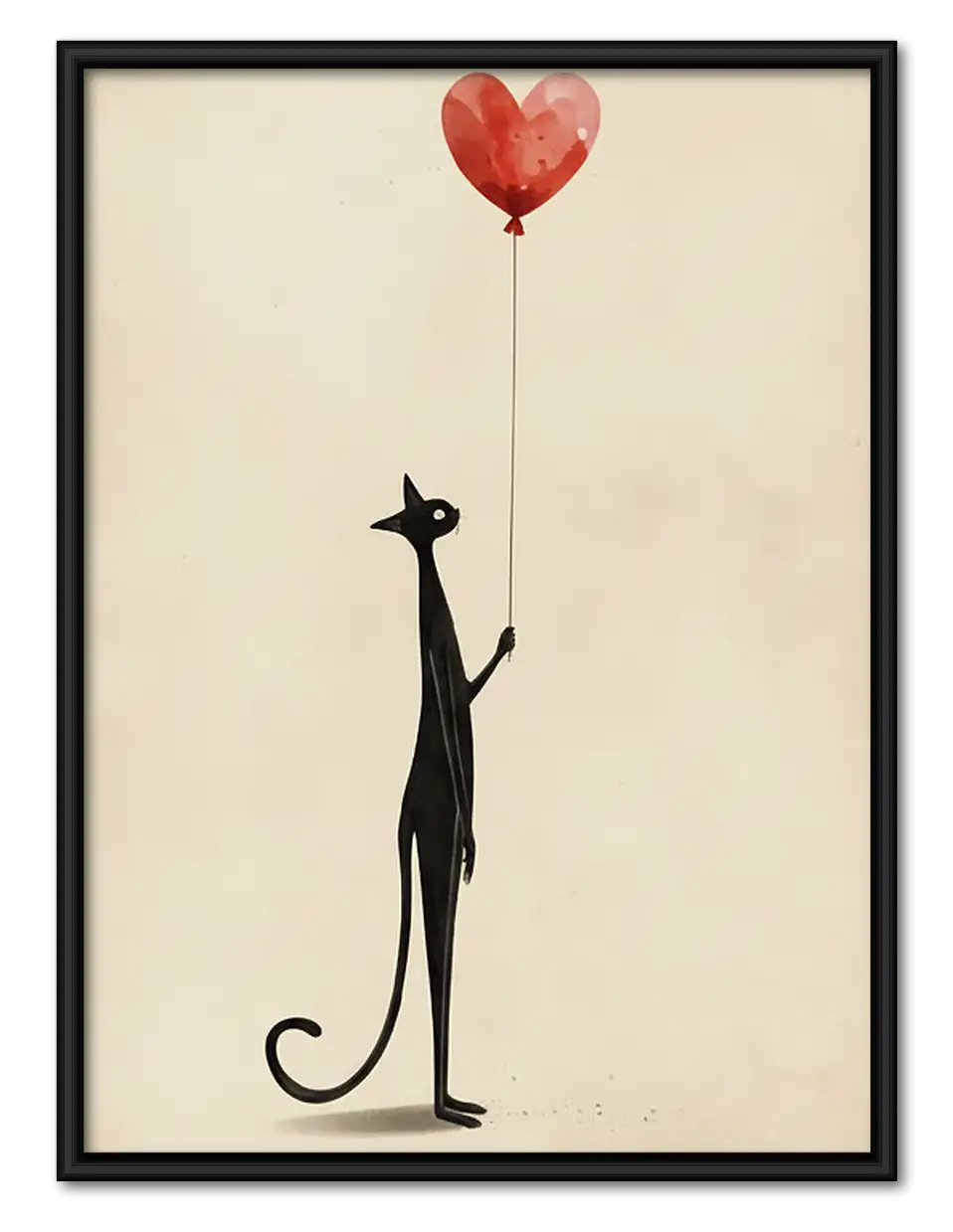 Tall Black Cat with Heart Balloon Wall Art 1