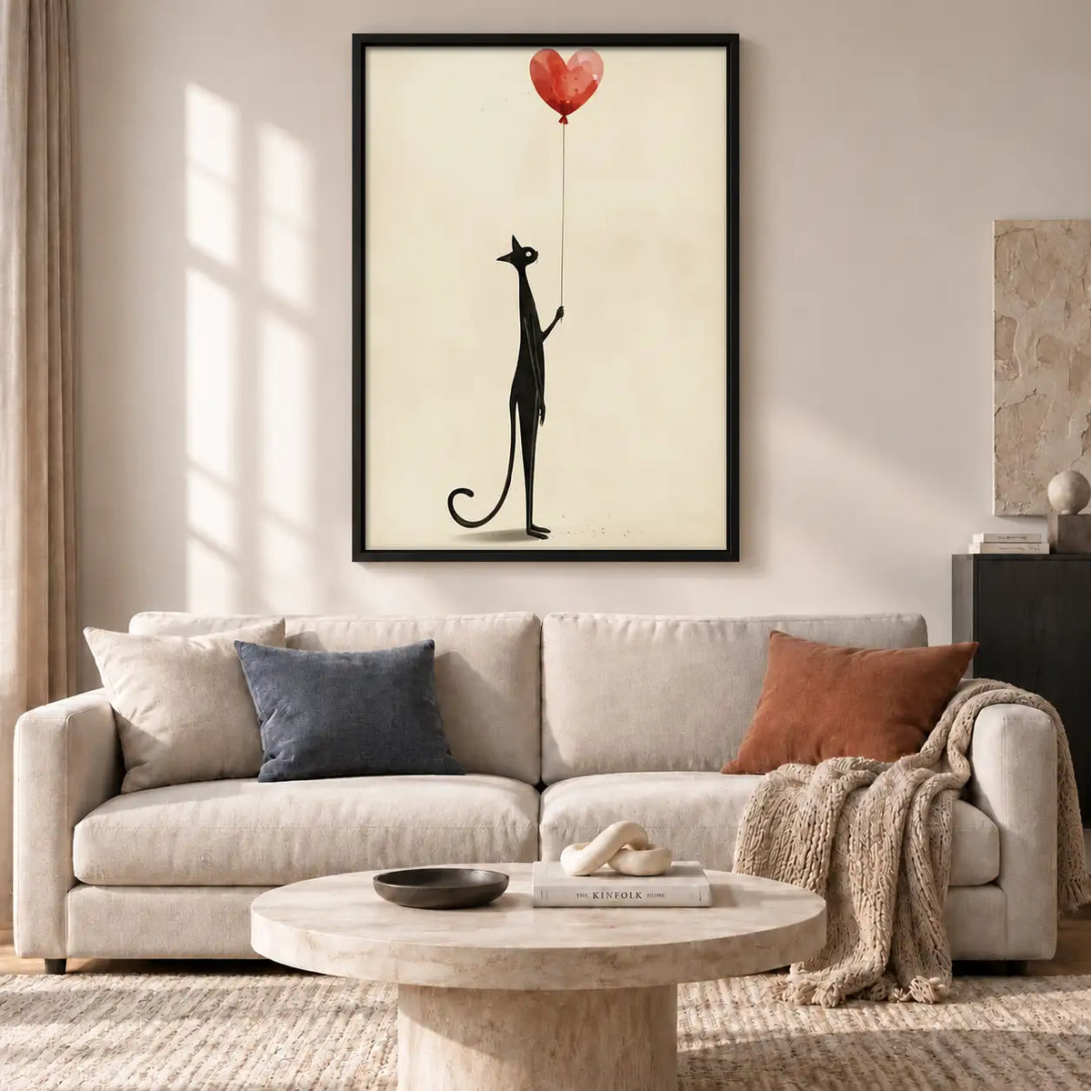 Tall Black Cat with Heart Balloon Wall Art 2
