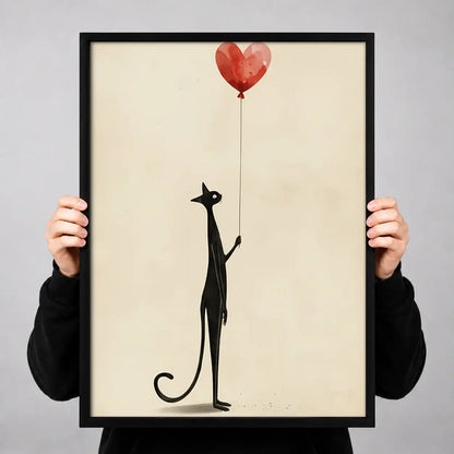 Tall Black Cat with Heart Balloon Wall Art 3