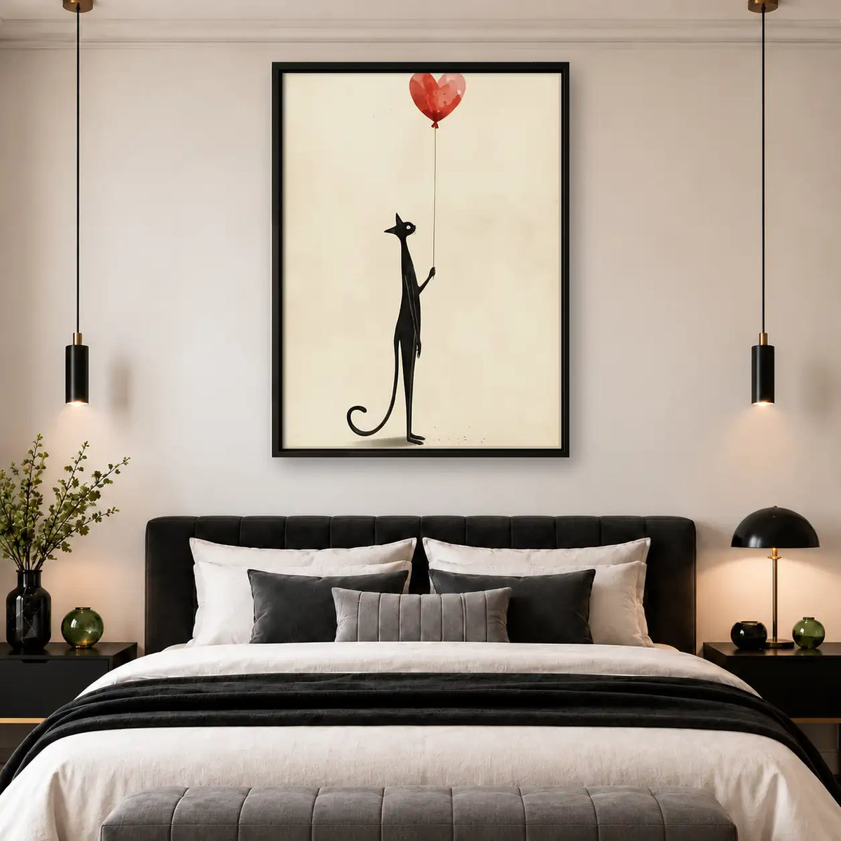 Tall Black Cat with Heart Balloon Wall Art 4