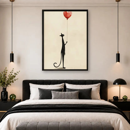 Tall Black Cat with Heart Balloon Wall Art 4