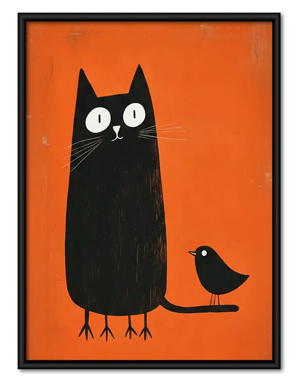 Tall Black Cat with Little Bird Wall Art 1
