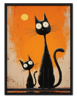 Tall Black Cats on Orange Wall Art