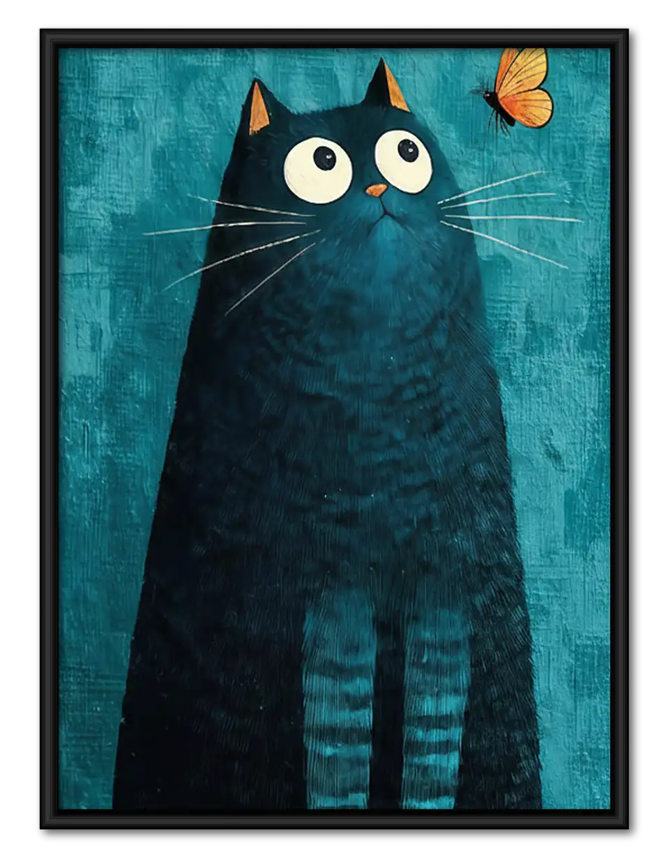 Tall Blue Black Cat with Butterfly Wall Art 1