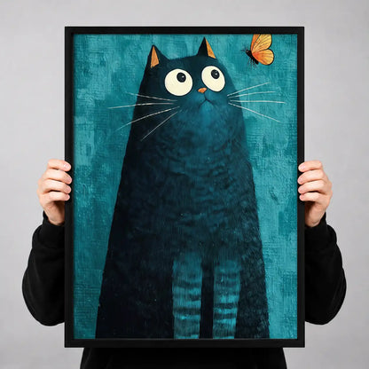 Tall Blue Black Cat with Butterfly Wall Art 3