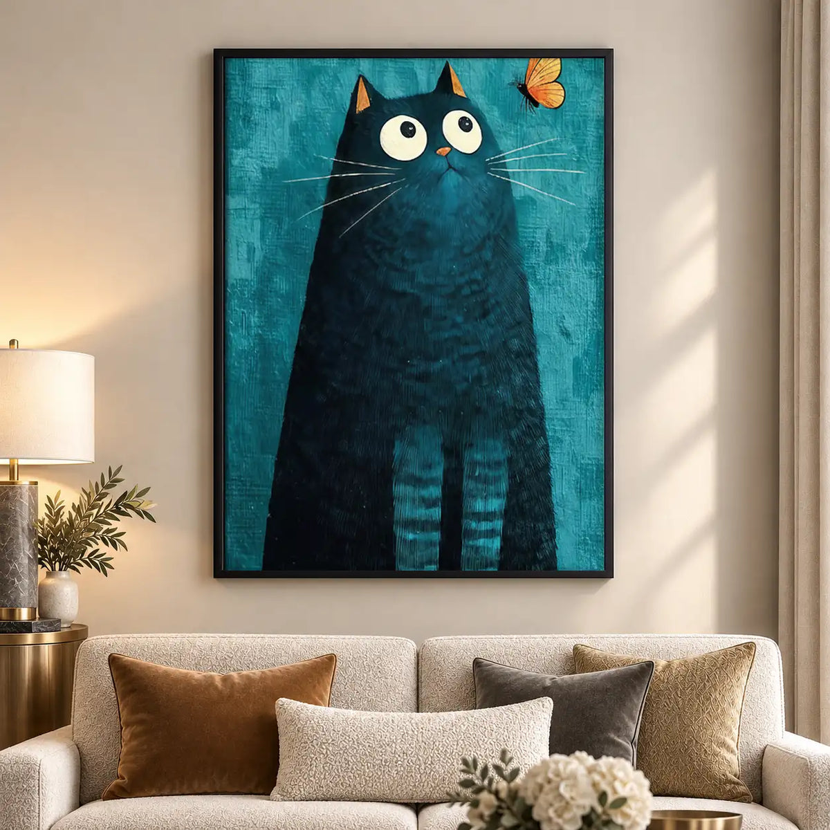 Tall Blue Black Cat with Butterfly Wall Art 5